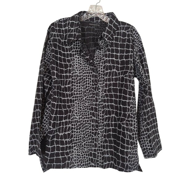 Snapdragon & Twig long sleeve black white‎ button front Women's Blouse size S - Picture 1 of 16